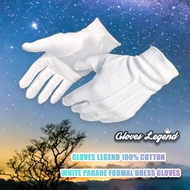 1 Pair (2 Gloves) - Gloves Legend - 100% Cotton White Marching Band Parade Formal Dress Gloves For Men - Large