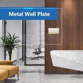 LIDER Decorator Switch or Receptacle Metal Wall Plate, Stainless Steel Outlet Cover, Corrosion Resistant, Mid-Size 4-Gang 4.88" x 8.58", 201 Stainless Steel, LMWP-34M-PB, Polished Brass