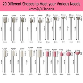 HOMEIDOL Diamond Burr Set for Dremel, Rotary Tool Grinding Cutting Wheel Stone Glass Tile Jewelry Engraving Rock Etching Masonry 1/8” Die Grinder Carving Cutter Metal Engraver Kit - 20pc Set