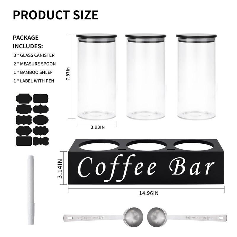 ZOMUIA Glass Coffee Containers Airtight Coffee Bean Storage Jars with
