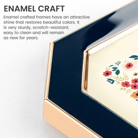 Venusmiles 5x7 Enamel Picture Frame, Octagonal Gold Metal Edge with Easel, High Definition Tempered Glass 5x7 Photo Frame for Wall and Tabletop Display Family Office Photo Gallery, Blue Enamel/1pc