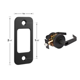 Deadbolt Strike Plate Door Backplate 1" x 2-1/4" Round Corner (Matte Black) with Screws 1-3/8" - 2 Pack