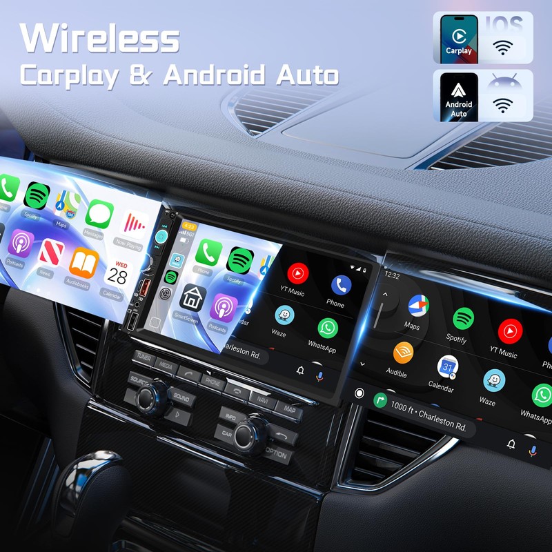 Rimoody Double Din Wireless Carplay Car Radio Android Auto, 7''