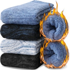 EBMORE Merino Wool Thermal Warm Socks for Women Men Thick Winter Hiking Cozy Crew Comfy Gifts Socks 4 Pairs Stocking Stuffers(Blue/White/Black/Black Blue, M)