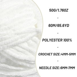 Fluffy Velvet Yarn for Crocheting，Baby Blanket Yarn for Crocheting Soft，50g(65.6yds) Amigurumi Plush Chenille Crochet Yarns ，Puzzle Yarns for Crochet Craft (Snow White)