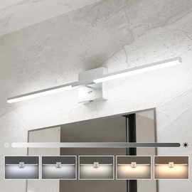 Ensenior Modern Bathroom Vanity Light 32 inch, Built-in Dimmer, 20W Dimmable 5CCT Led Bathroom Light Fixture Over Mirror, Silver Bar Vanity Light for Bathroom Mirror Cabinets Bedroom-FCC Certificated