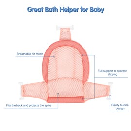 Colorlife - Alfombrilla de apoyo para asiento de baño para bebé, ajustable, cómoda, antideslizante, de tres puntas, malla para recién nacidos, 0 a 6 meses, color rosa