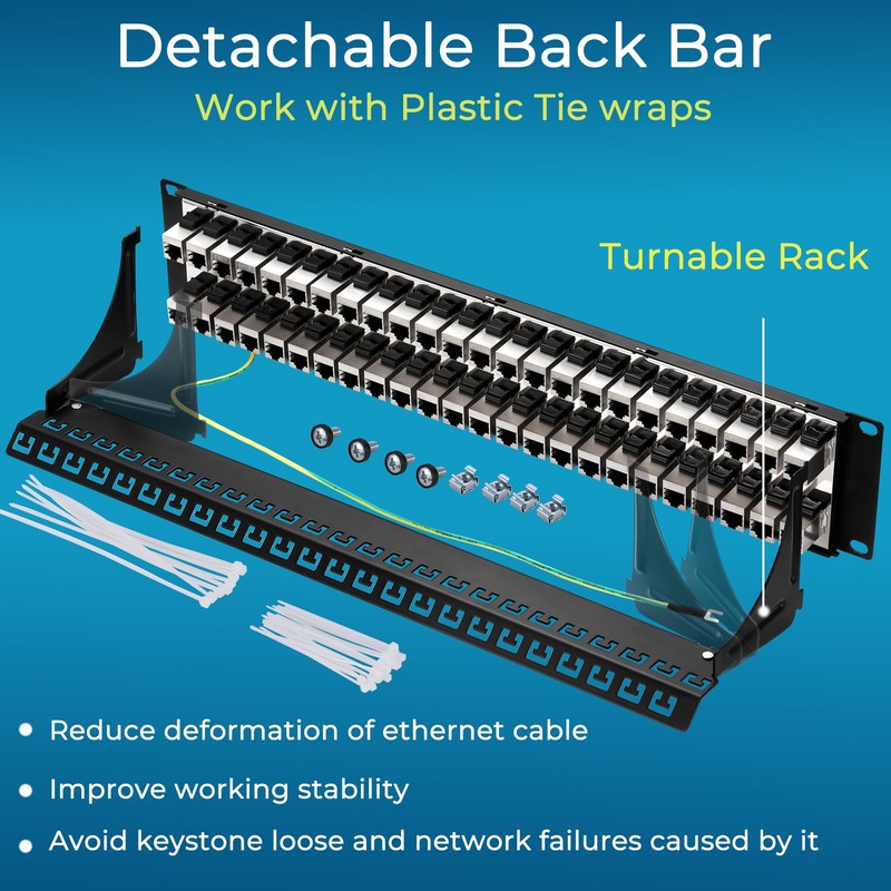 Rapink Patch Panel 48 Port Cat7 with Inline Keystone 10G