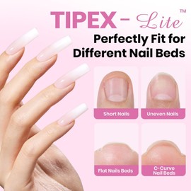 Beetles Tipex Lite Apex Nail Tips, Square Long, 256pcs 16 Sizes,Pre-Building Pre-Etched Acrylic Nail Tips for Flat Nails & Natural Nail Beds