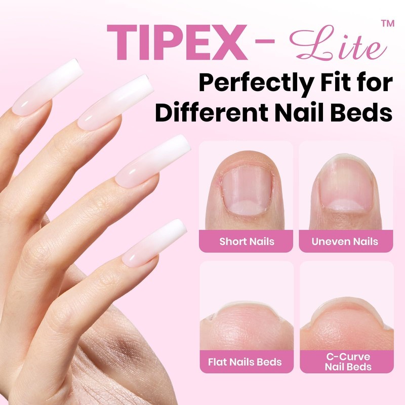 Beetles Tipex Lite Apex Nail Tips, Square Long, 256pcs 16