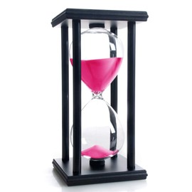 Hourglass 60 Minutes Pink Sand Timer, Black Wooden Frame Sandglass