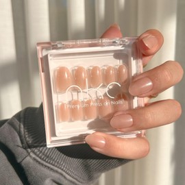 NKA Premium Press on Nails Kit, 30 Premium Quality Reusable Fake False Acrylic Short Oval Press on Nail -Glazed Lotus