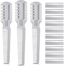 3 Pieces Hair Cutter Comb Double Sided Hair Razor Comb Hair Thinning Comb Hair Styling Razor Combs with 10 Pieces Replacement Blade, Hair Shaper Razor with Comb for Hair Thinning Cutting Styling
