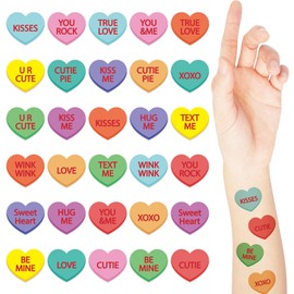 Libima 300 Pcs Valentine's Day Temporary Tattoos Sticker Conversation Heart Tattoos for Kids Candy Heart Body Face Tattoos Jewelry Stickers for Valentine Party Women Girls Boys Costume Accessory