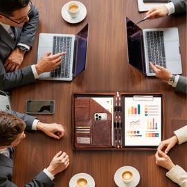 STILORD 'Gus' Leather Conference Folder A4 Portfolio with Clipboard Vintage Document Organizer Large Genuine Leather Business Clip Board with Pen Holder, Colour:Milano - Brown