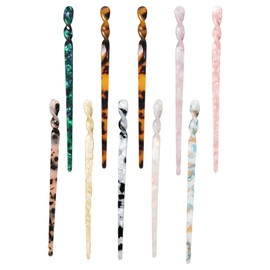 Qwrqwr Pack of 10 Acetate Hair Sticks, Hair Sticks, Headpiece, Vintage Chinese Hairpin Print, Hair Accessories for Long Hair