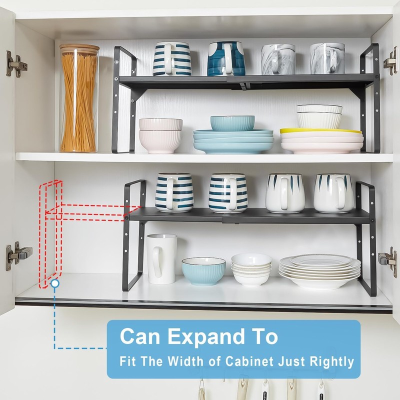 Set of 2 Expandable Cabinet Shelf Organizer, Stackable Kitchen Countertop