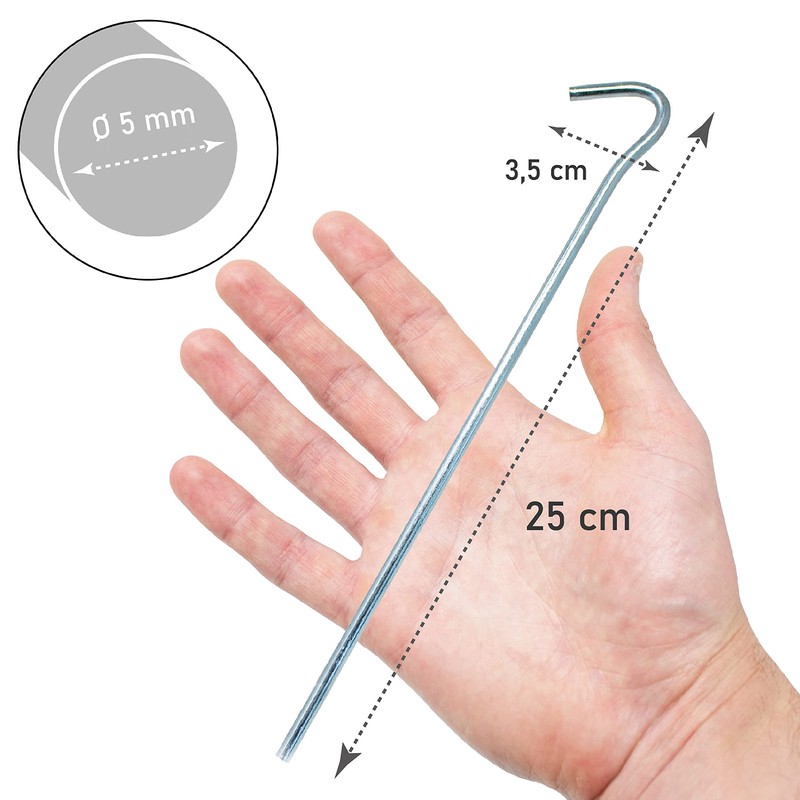 ToCi 24 x Tent Pegs, Galvanised Steel, 25 cm Long,