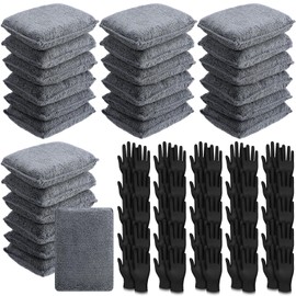 Ziliny 24 Set Wood Stain Applicators and Disposable Latex Gloves Microfiber Stain Sponge Pads for Wood and Oil Based Finishes(Gray)