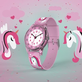 Cander Berlin MNA 4030 E Children's Watch 3 ATM Waterproof Watch Children Girls Learning Watch Analogue Pink Unicorn Glitter, Strap.