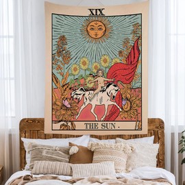 Ulticool - Sun Tarot Tapestry XXL - 200 x 150 cm - Poster Wall Carpet Cloth Photo Wallpaper - Hippie Boho Tarot Cards Psychedelic Decoration - Wall Hanging Beach Towel Curtain - Bedroom Living Room