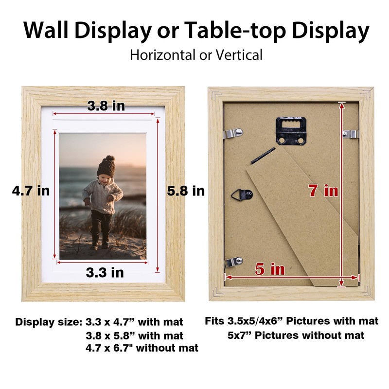 KINLINK 5x7 Picture Frame Natural Wood Frame with HD Plexiglass