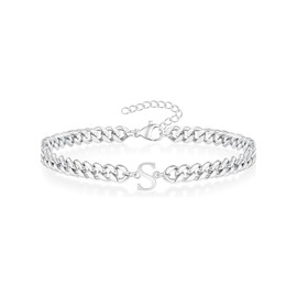 TAGOMEI Silver Initial Bracelet for Men, Birthday Gifts for Mens Bracelet Gifts for Him Cuban Link Chain with Letter A-Z Bracelet Stainless Steel Initial Bracelet Gifts for Friend Dad Son Husband