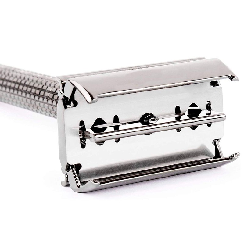 Rastrillo Mariposa Clásico Acero Inoxidable Con Navaja Barberia Estuche, Cepillo