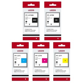 PFI-107 Ink Cartridge 130ml 5-Pack PFI-107 Ink Replacement for Canon PFI-107 PFI107 Ink for imagePROGRAF IPF670 IPF680 IPF770 IPF780 IPF785 Printer(Matte Black Cyan Magenta Yellow Black)