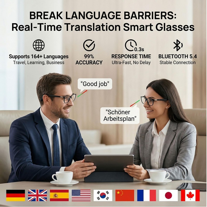 Fecoul AI Smart Translation Glasses with Speakers