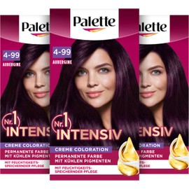 Palette Intensive Creme Colouration 4-99/880 Aubergine (3 x 115 ml), Permanent Hair Colour for Bright, Long-Lasting Colour Brilliance and 100% Grey Coverage