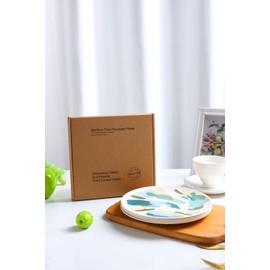 Traxx HUb 4 Pack Reusable Bamboo Plates - Non-Toxic Toddler and Kids Plate, Dishwasher Safe, Not Microwavable Dinnerware (8")