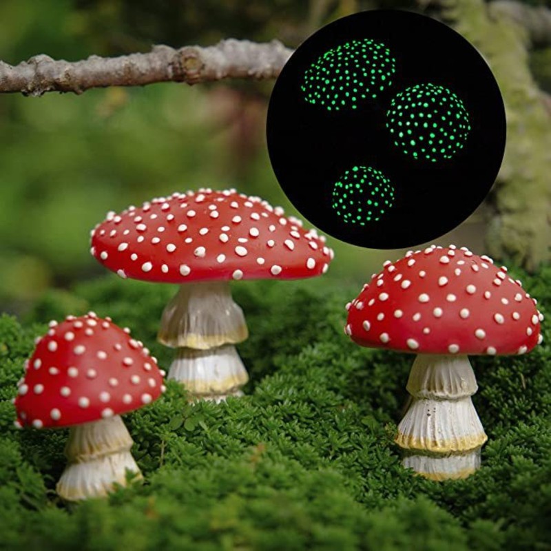 3Pcs Mushrooms Mini Miniature Figurines Garden Mushrooms Model Statue Ornaments