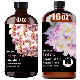 FRAOIL Cherry Blossom Essential Oil 4 Fl Oz and Lotus Essential Oil 16 Fl Oz for Diffuser Humidifier Yoga Cleaning DIY Candle Soap Making Perfume Gift for Essential Oils