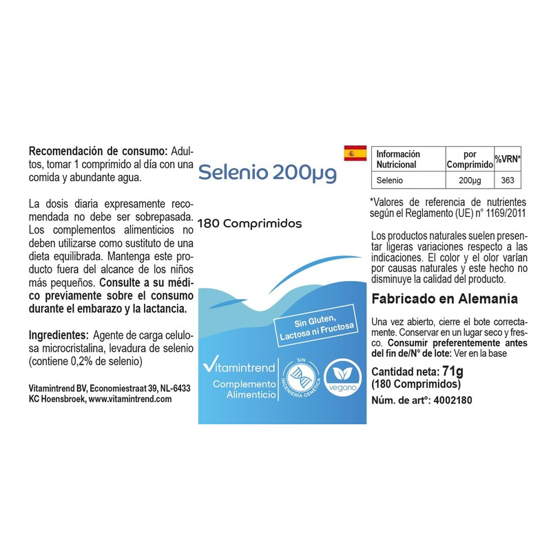 Selen 200μg aus Selenhefe - 180 Tabletten - hochdosiert -