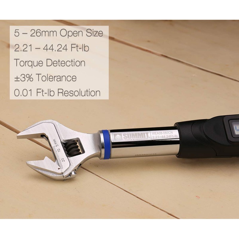 Summit Tools Adjustable Digital Torque Wrench, 2.21 to 44.24 ft-lb.