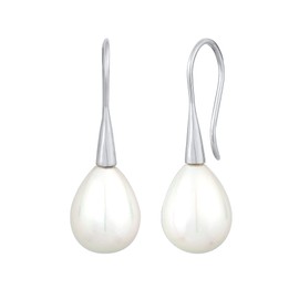 0312530121 Women's Earrings with Pearl 925 Sterling Silver, Silver Earrings with Shell Pearl in Drop Shape (15 mm), Pearl Earrings for Women, Wedding Earrings, Sterling Silver, Pearl