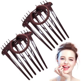 Brown Bandette Comb, 2Pcs Bandette Combs With Elastic Band, Elastic Band Fluffy Hair UP Comb Bump Bandette Combs