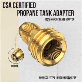 1pcs POL to QCC1 Propane Tank Adapter, Old to New Propane Adapter Fitting, 5-100LB Propane Tank Adapter Converts POL LP Tank Service to QCC1/Type1 Hose or Regulator, 100% Brass (1)