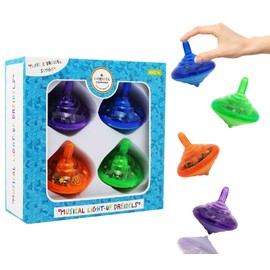 Hanukkah Musical Light-Up Dreidel Spinning Tops Set, Plays 2 Classic Hanukkah Songs, Assorted Colors (4-Pack)