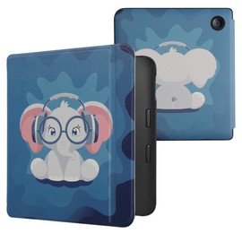 kwmobile Flip Case Compatible with Kobo Libra 2 Case - eReader Case - Cute Elephant Light Blue Dark Blue Grey