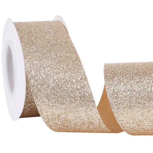 CABODYALS 9.14M 40MM Gold Sparkle Ribbon Sparkling Metallic Glitter Ribbon