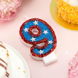 American Flag Birthday Candle Red Blue Sequin Number 9 Candle Perfect for Independence Day and Captain America Birthday Party Decorations Favors