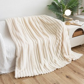 Sadodo Throw Blanket for Couch,Super Soft Cozy Blankets for Women,Men Cute Small Fleece Blanket,for Home,Dormitory,Office,Sofa,Wide-bar Shape,Christmas (Off White/Beige, XL Single/Twin)