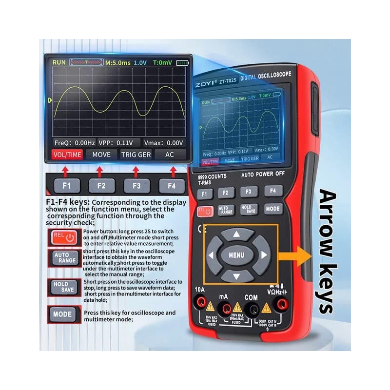 ZOYI ZT-702S Digital Oscilloscope Multimeter, 9999 Counts, True RMS, AC/DC