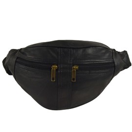 Quality Mens Ladies Black LEATHER Waist BUMBAG by OAKRIDGE Fanny Pack Travel