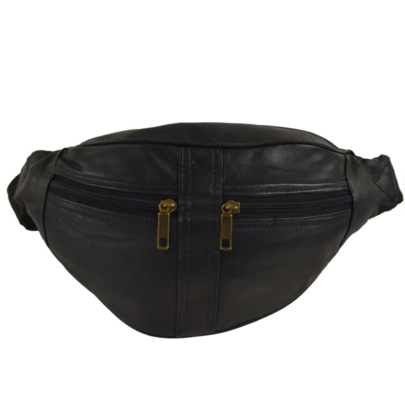 Quality Mens Ladies Black LEATHER Waist BUMBAG by OAKRIDGE Fanny