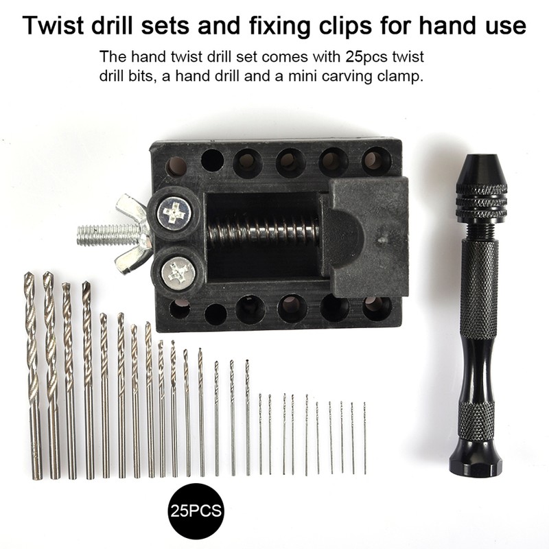 Hand Drill Set Pin Vise With Mini Twist Drill Bits