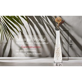 AerraVida Minimalist Freedom Dandelion White Mango Tree Wood Flower Vase | White Minimalist Wooden Flower Vase | Wood Flower Vase | Flower Vases Decorative | Wood Floor Vase