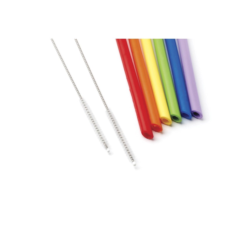 Cambridge ESTR1MTCB1BM 8-Piece Bent Rainbow Silicone Straw Set